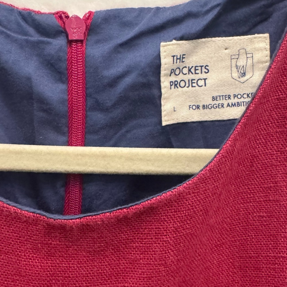 RARE The Pockets Project Bonbon Linen Dress Peony Classic Minimalist Style Large - Picture 3 of 8